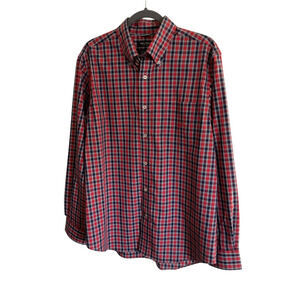 Nautica Plaid Button Down Shirt Mens Large Red Blue Long Sleeve Cotton Casual